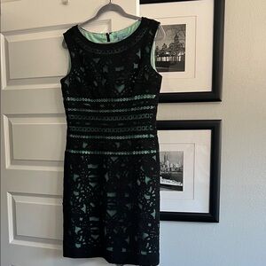 ANTONIO MELANI Black and Green Lace Mini Dress